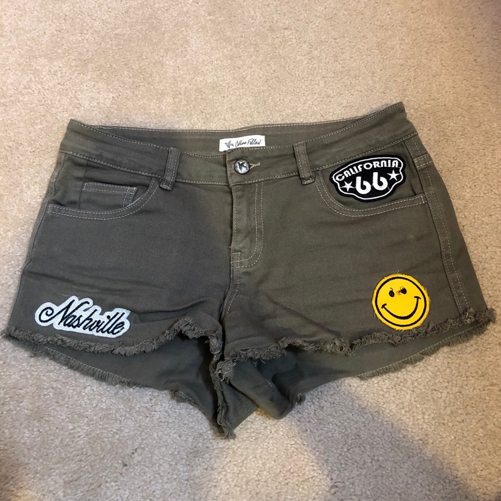 Army green shorts with patches